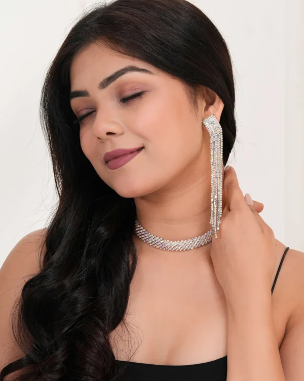 Women’s Indo-Western Drop Dangles Earring With Necklace For Women Fashion Jewellery for women Artificial Earrings and Necklace For women (Silver)