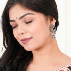 Women’s Handmade Traditional Jhumki With Moon Motif Chandbali Design Ethnic Wedding Wear Earrings For Women