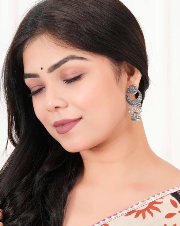 Women’s Handmade Traditional Jhumki With Moon Motif Chandbali Design Ethnic Wedding Wear Earrings For Women