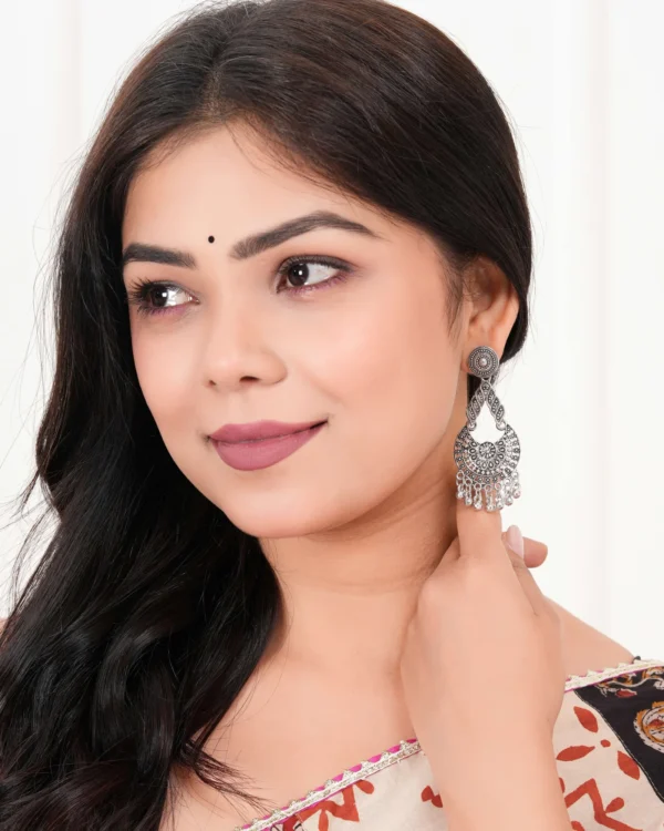 Women’s Traditional Silver AZ838-OXidised Chandbali Ethnic Design Jhumka/Jhumki Earrings for Women