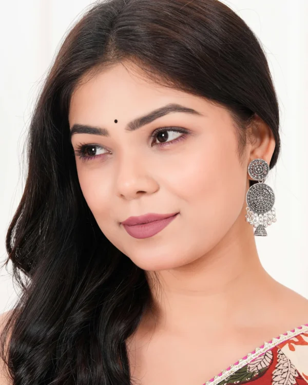 Earrings for Women Traditional Silver AZ838-OXidised Jhumka Set | German Silver Chand Baliyan & Jhumkas Earrings | Birthday & Anniversary Gift -AZ838