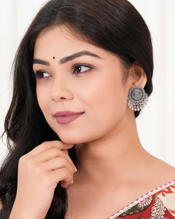 Earrings for Women Traditional Silver AZ838-OXidised Jhumka Set | German Silver Chand Baliyan & Jhumkas Earrings | Birthday & Anniversary Gift -AZ838