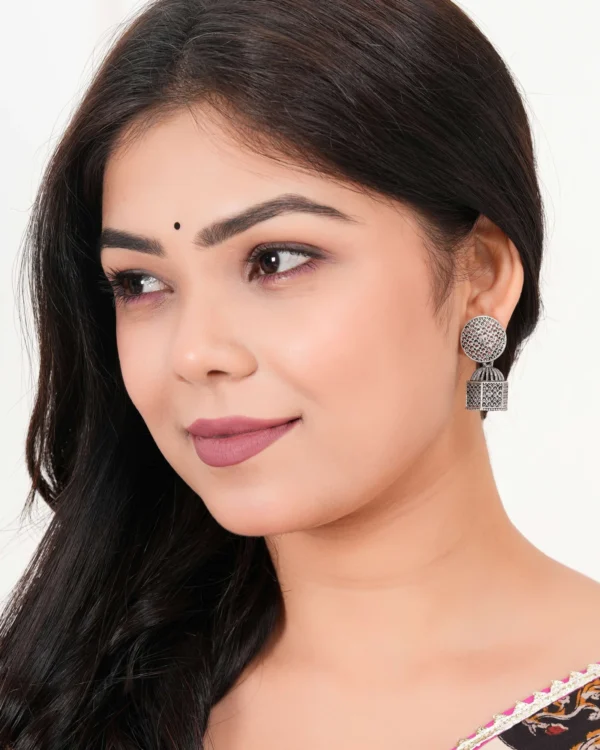 Earrings for Women Traditional Silver AZ838-OXidised Jhumka Set | German Silver Chand Baliyan & Jhumkas Earrings | Birthday & Anniversary Gift -AZ838