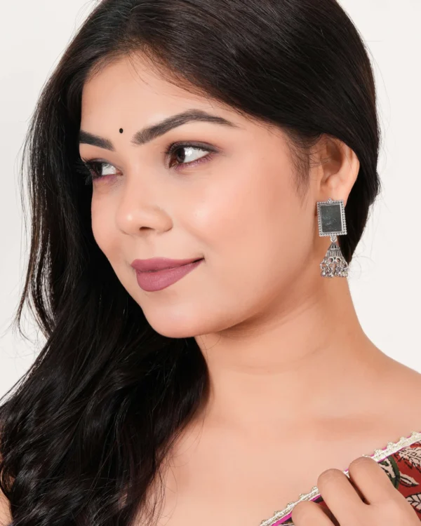 Women Traditional Silver AZ838-OXidised Jhumka Set | German Silver Chand Baliyan & Jhumkas Earrings for Women | Birthday & Anniversary Gift