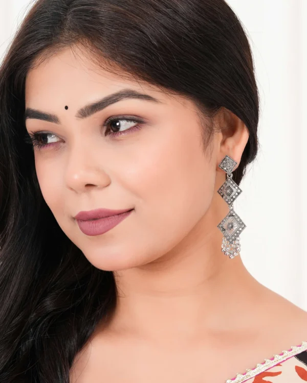 Women Traditional Silver AZ838-OXidised Jhumka Set | German Silver Chand Baliyan & Jhumkas Earrings for Women | Birthday & Anniversary Gift