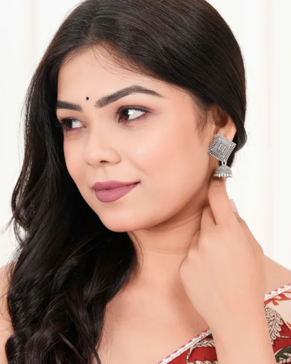 Women Traditional Silver AZ838-OXidised Jhumka Set | German Silver Chand Baliyan & Jhumkas Earrings for Women | Birthday & Anniversary Gift