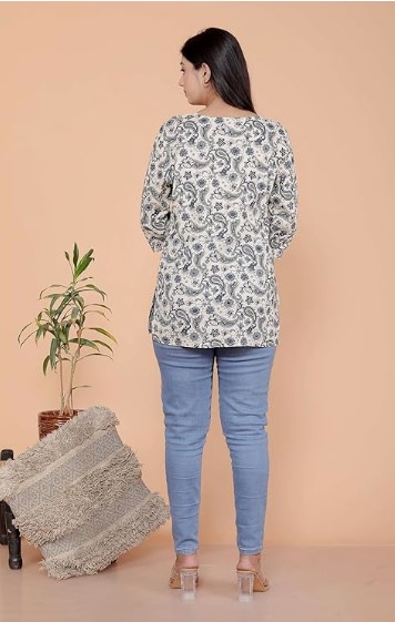 INDIAN HERITAGE CRAFTS Women's Short Kurti Tops for Jeans Stylish Rayon  Kurta for Girls Trendy Ethnic Short Kurta for Daily Office Wear